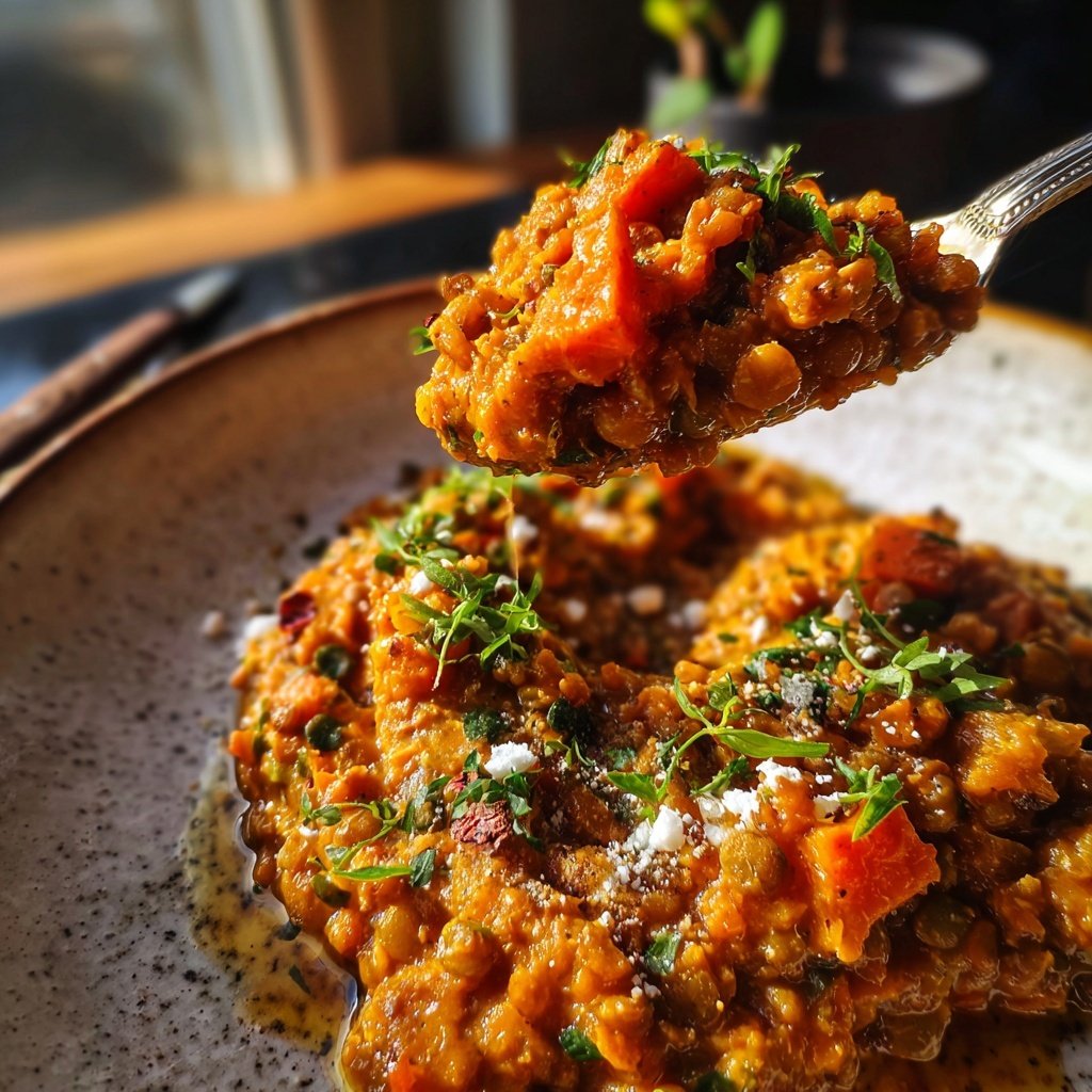 Abendessen vegetarisch mit Linsensauce