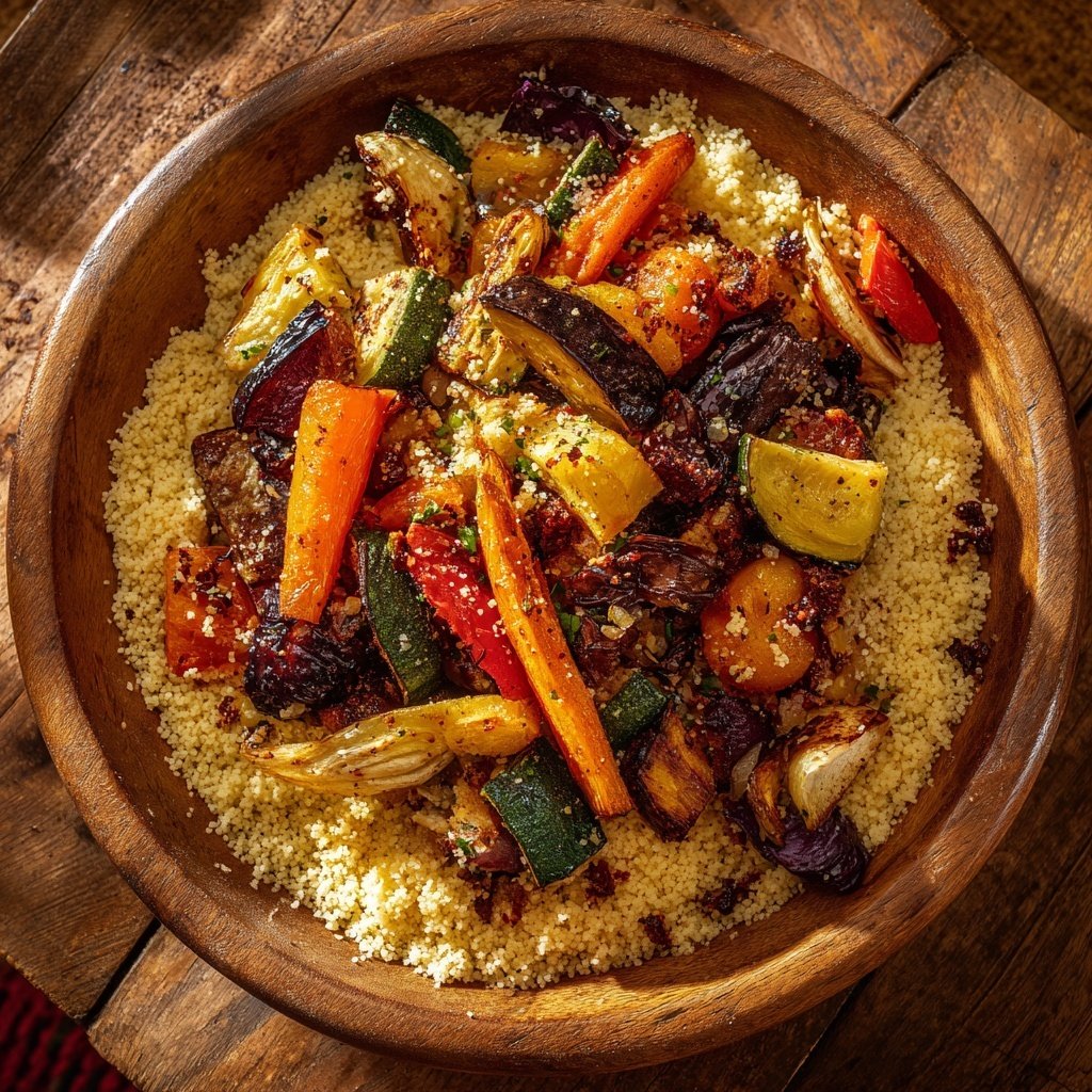 Abendessen mit gebratenem Gemüse und Couscous