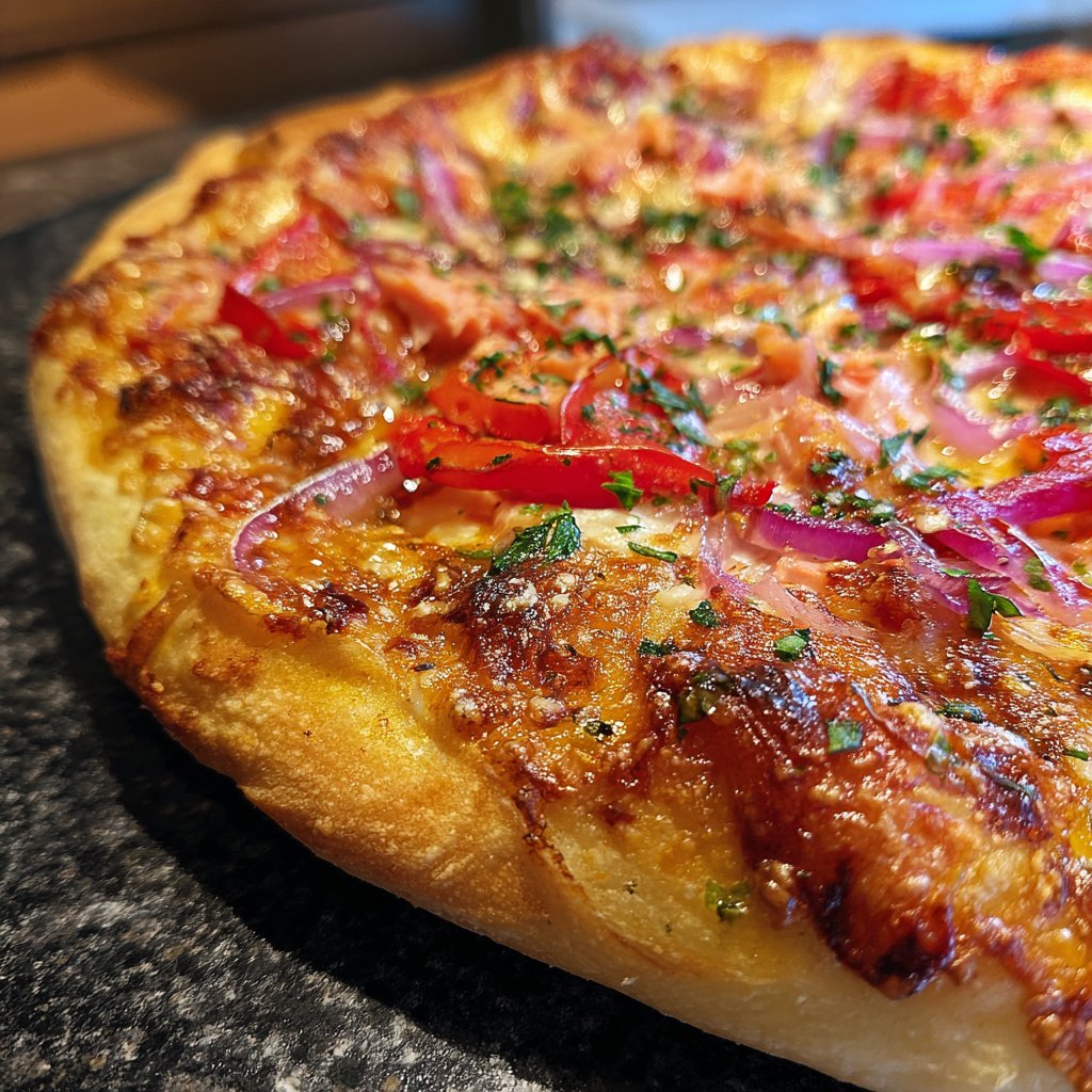 Pizza mit Lachs und rosa Pfeffer