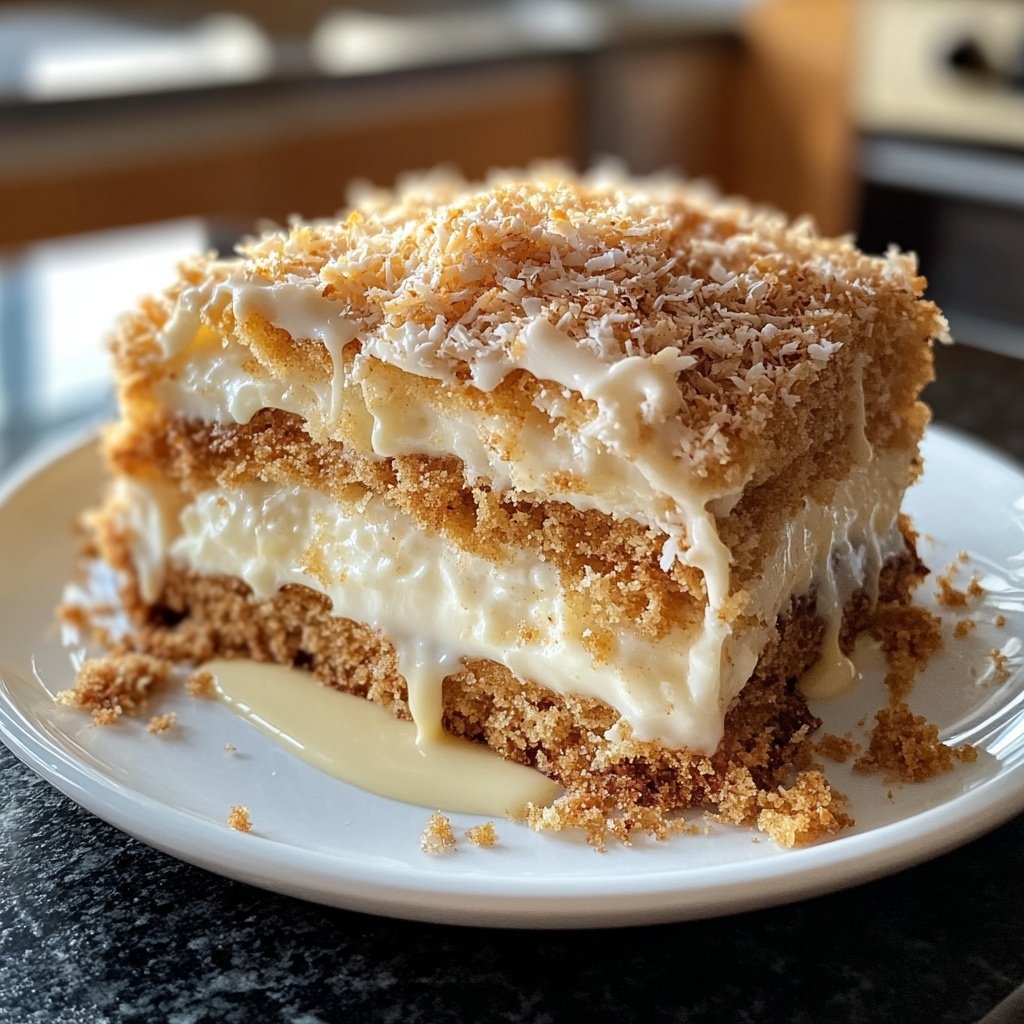 Kokoskuchen mit Vanillepudding