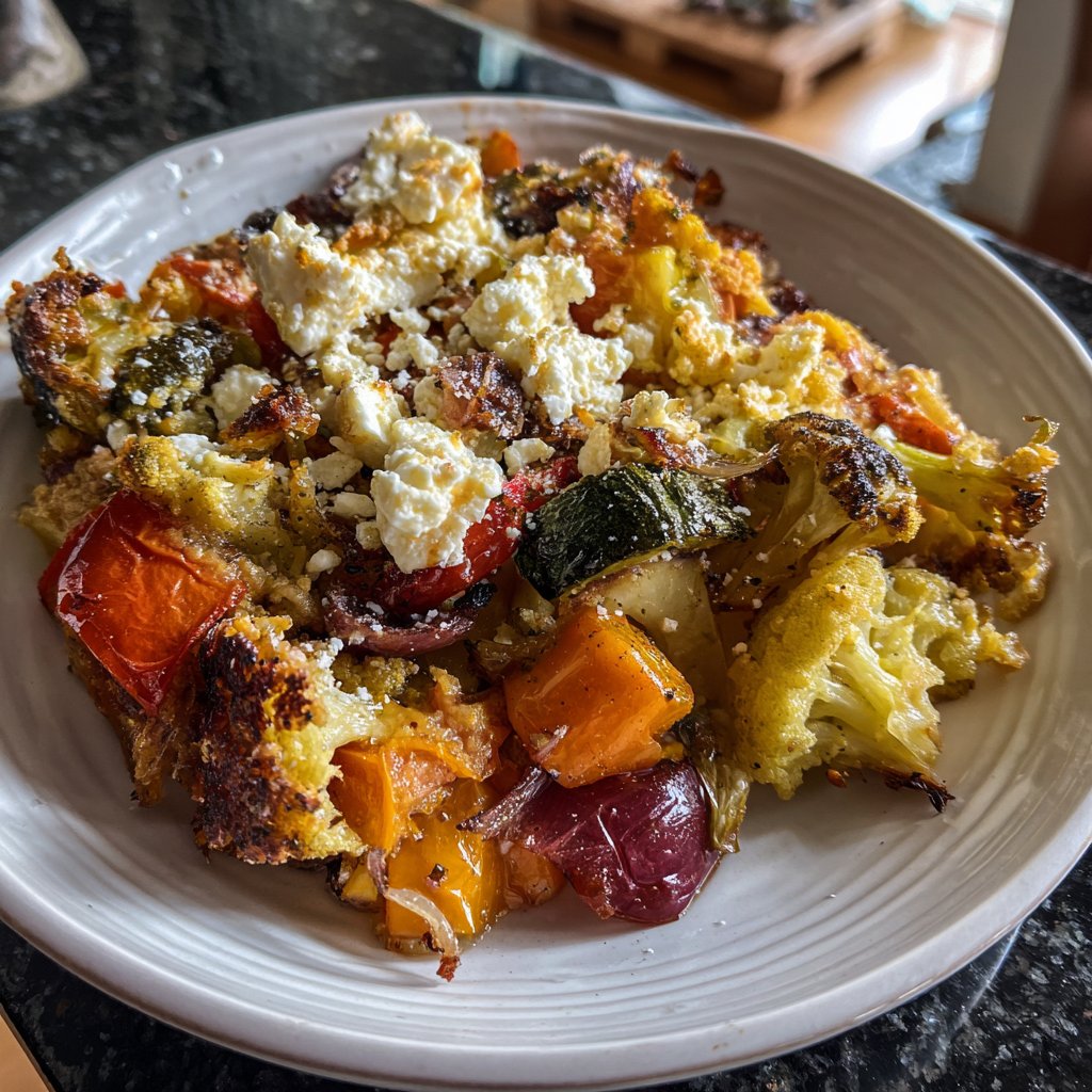 Abendessen mit Ofengemüse und Feta