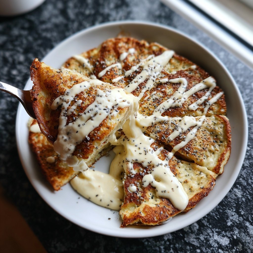 Pfannkuchen mit Mohn und Vanillequark