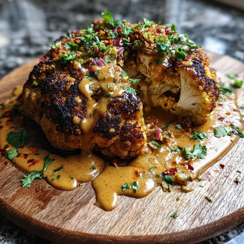 Im Ofen geschmorter Blumenkohl mit Kokos-Currysauce